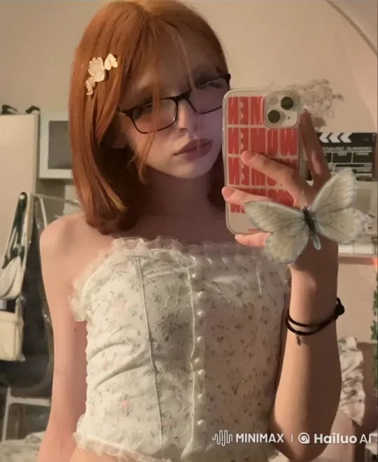 Young Woman Takes Intimate Mirror Selfie with Lover – AI Generated Video | Hailuo AI