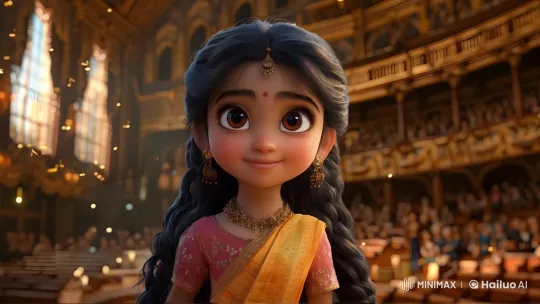Traditional Girl Admired in Ornate Hall with Audience – AI Generated Video | Hailuo AI