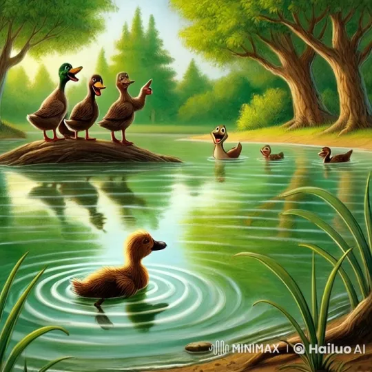 Lonely Ugly Duckling Mocked by Flock in Tranquil Pond – AI Generated Video | Hailuo AI