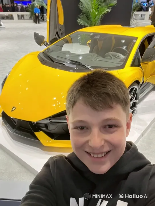 Man Captures Selfie, Drives Yellow Lamborghini – AI Generated Video | Hailuo AI