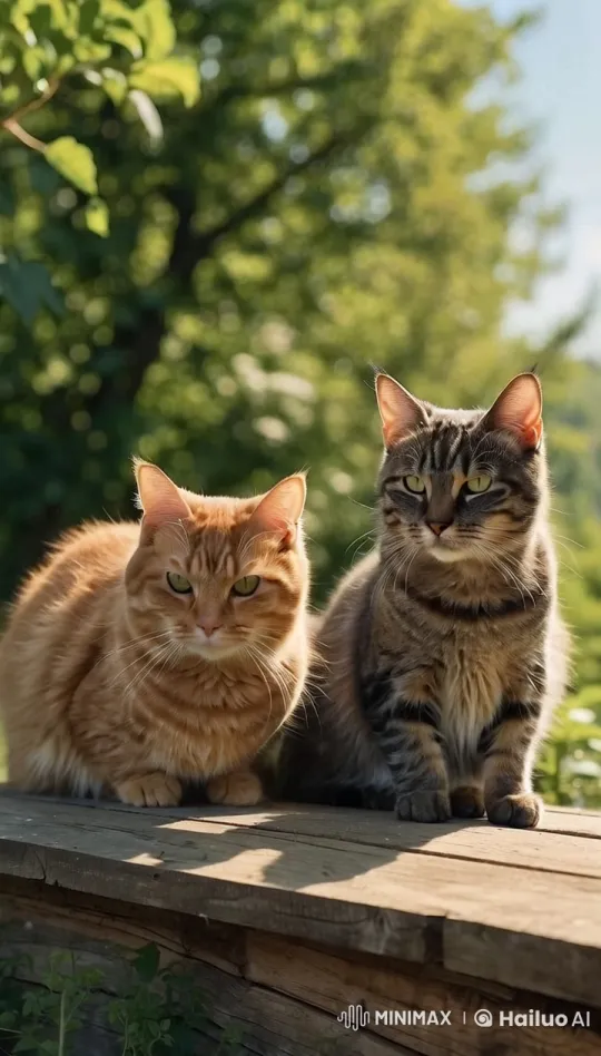 Cats Relaxing in Sunny Garden Before Adventure – AI Generated Video | Hailuo AI