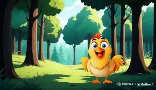 Curious Chick Searches for Mother in Serene Forest – AI Generated Video | Hailuo AI