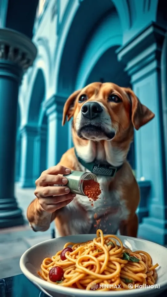 Dog Cooks Pasta with Precision in Architectural Setting – AI Generated Video | Hailuo AI