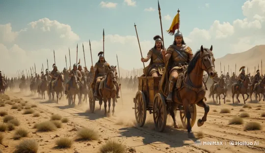 Roman Army Advance in Dusty Desert Landscape – AI Generated Video | Hailuo AI