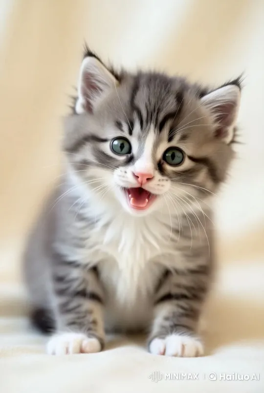 Cute Gray and White Kitten's Playful Moments – AI Generated Video | Hailuo AI