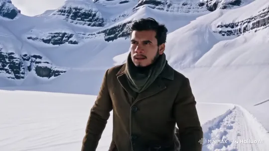 Winter Walker: Man Braving Snowy Mountains – AI Generated Video | Hailuo AI