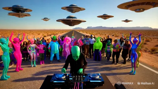 Alien DJ and Extraterrestrial Party on Route 66 – AI Generated Video | Hailuo AI