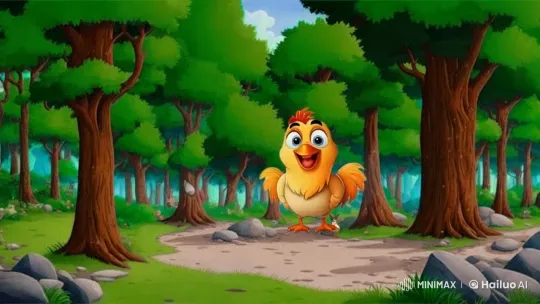 Animated Rooster Searches for Lost Chicks in Lush Forest – AI Generated Video | Hailuo AI