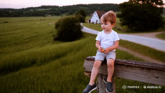 Boy Awaits Mother's Return in Pastoral Serenity – AI Generated Video | Hailuo AI