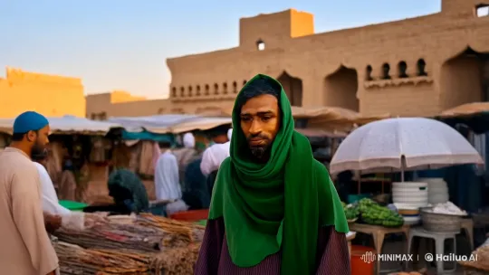 Man's Pilgrimage Through Bustling Streets of Najaf, Karbala – AI Generated Video | Hailuo AI