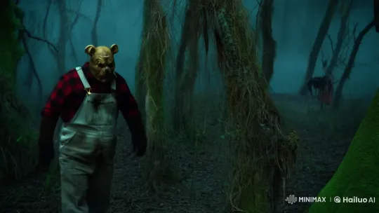 Distressed Bear Mask Man Haunts Eerie Forest – AI Generated Video | Hailuo AI