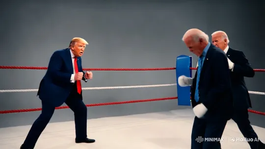 Title: "Fantastical Boxing Match: Trump vs. Biden in Cinematic Clash" – AI Generated Video | Hailuo AI