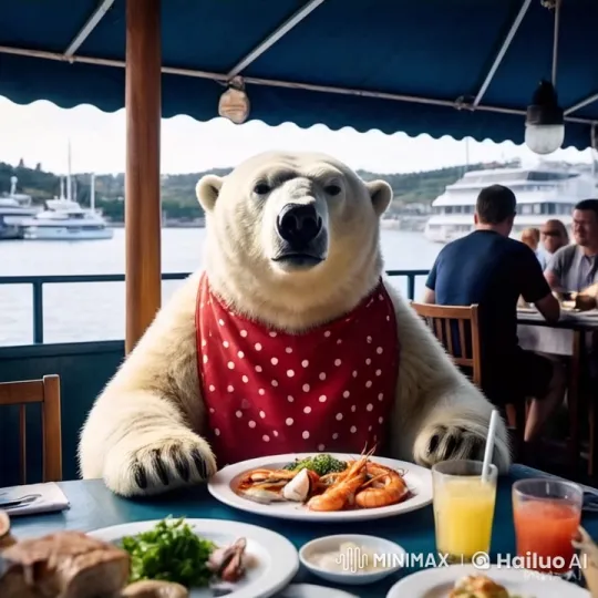 Polar Bear Dines in Relaxing Patio Setting – AI Generated Video | Hailuo AI