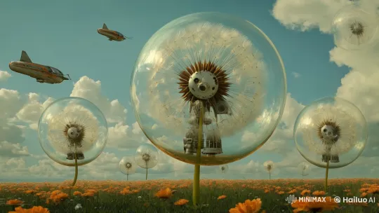Mechanical Dandelions and Spaceships in Serene Harmony – AI Generated Video | Hailuo AI