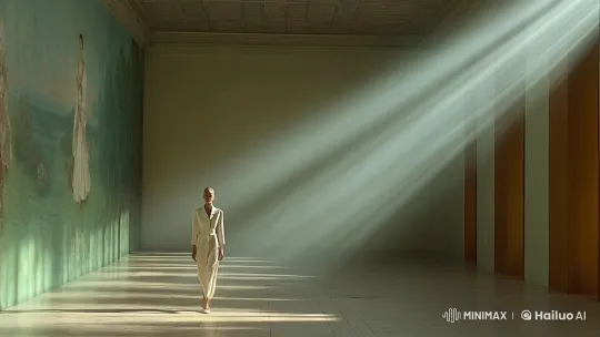 Elegant Woman Glides Through Grand Hallway – AI Generated Video | Hailuo AI
