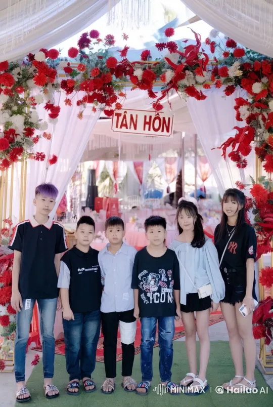 Joyful Friends Gather at Vibrant Wedding Venue – AI Generated Video | Hailuo AI