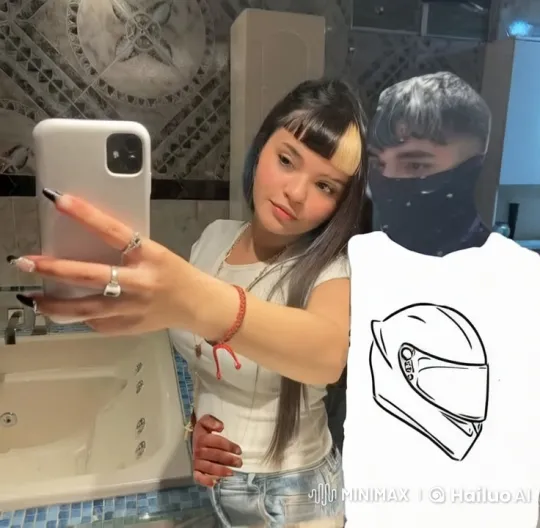 Young Woman Takes Selfie in Bathroom with Companion – AI Generated Video | Hailuo AI