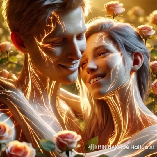 Mystical Garden: Enchanted Figures Embrace Amidst Roses – AI Generated Video | Hailuo AI