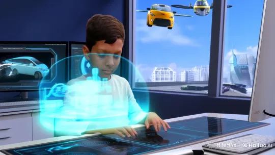 Futuristic Innovator in High-Tech Office – AI Generated Video | Hailuo AI