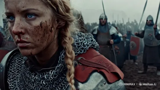 Female Warrior on a Chaotic Medieval Battlefield – AI Generated Video | Hailuo AI