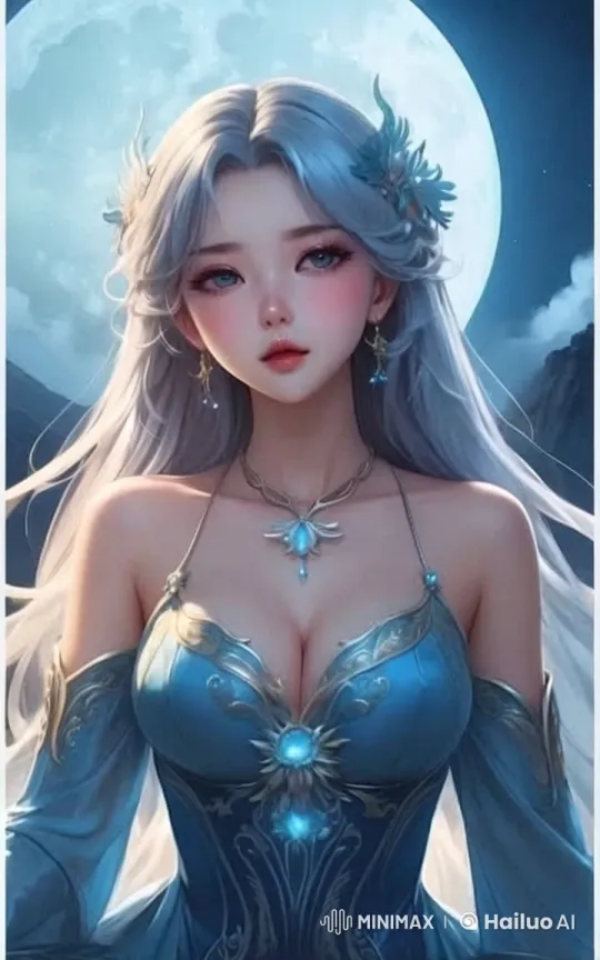 Silver-Haired Girl Approaches Shrine Under Moonlight – AI Generated Video | Hailuo AI