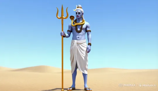 Live2D Animated Scene: Character in Desert with Trident – AI Generated Video | Hailuo AI