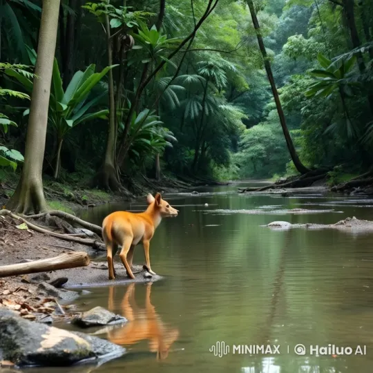 Playful Deer Frolics by Crystal River in Lush Forest – AI Generated Video | Hailuo AI