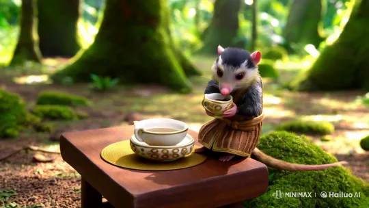 Agouti Rodent's Whimsical Tea Ceremony in Lush Forest – AI Generated Video | Hailuo AI