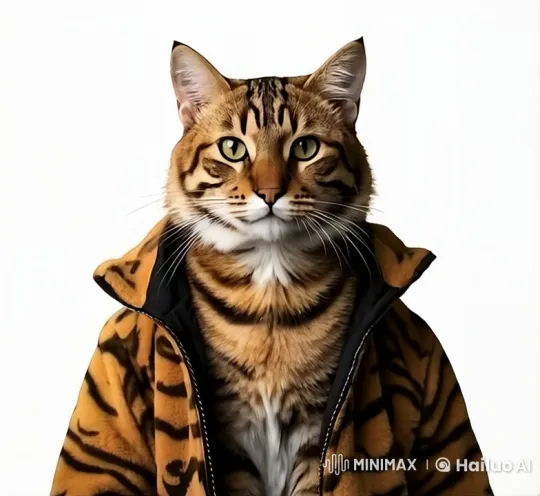 Regal Cat in Striped Jacket Laughs Delightedly – AI Generated Video | Hailuo AI