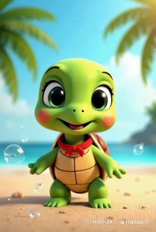Dancing Turtle on the Beach with Bubbles – AI Generated Video | Hailuo AI