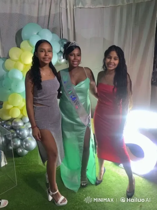 Three Friends Celebrate in Colorful Balloon Setting – AI Generated Video | Hailuo AI