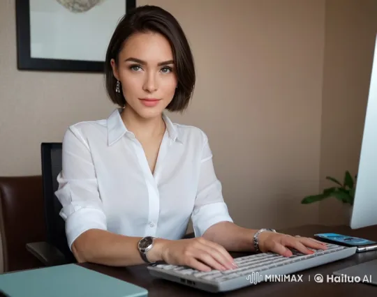 Woman Conducting Business Meeting at Desk – AI Generated Video | Hailuo AI