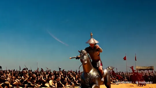Vietnamese Giant Warrior Battles on Steel Horse in Mythic Spectacle – AI Generated Video | Hailuo AI