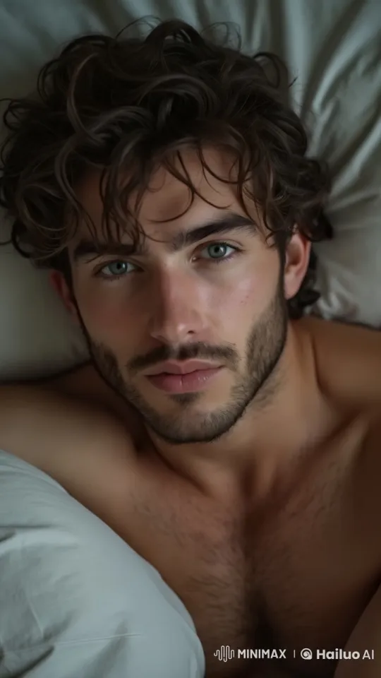 Charming Man Relaxing in Bed with Warm Smile – AI Generated Video | Hailuo AI