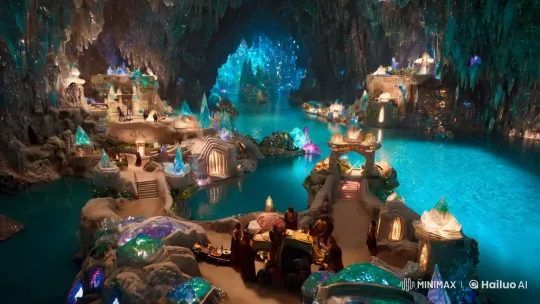 Mineral Glow Cave City: Crystallion Tribe's Luminous Feast – AI Generated Video | Hailuo AI