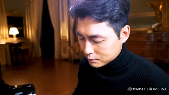Elegant Piano Performance in a Dimly Lit Room – AI Generated Video | Hailuo AI