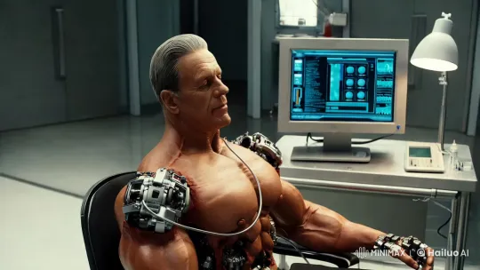 Robotic Bodybuilder in High-Tech Lab Setting – AI Generated Video | Hailuo AI