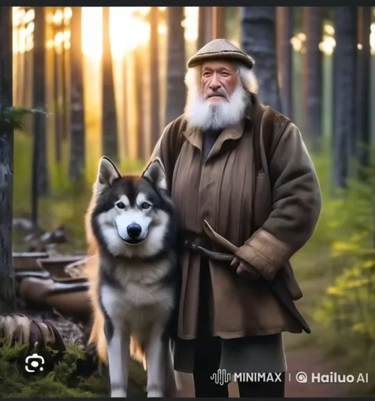 Grandfather and Husky Invite Kids to Winter Forest Adventure – AI Generated Video | Hailuo AI