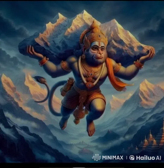 Hanuman Flies with Mountain Top in Majestic Landscape – AI Generated Video | Hailuo AI