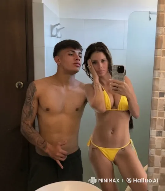 Young Couple Takes Intimate Mirror Selfie in Bathroom – AI Generated Video | Hailuo AI