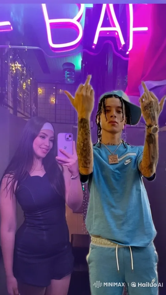 Neon Bar: Couple Takes Selfie, Kisses Amidst Vibrancy – AI Generated Video | Hailuo AI
