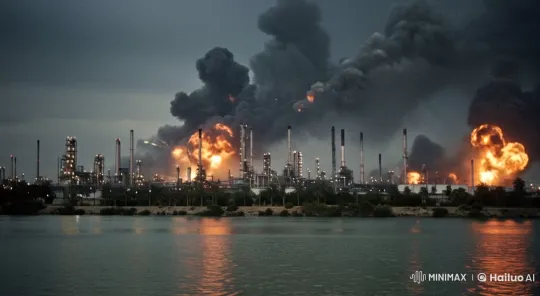 Dramatic Aerial Attack on Oil Refinery Captured – AI Generated Video | Hailuo AI