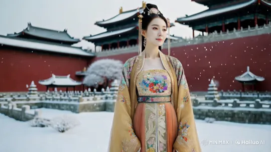 Imperial Garden Beauty: Serene Snow Scene in Ancient China – AI Generated Video | Hailuo AI