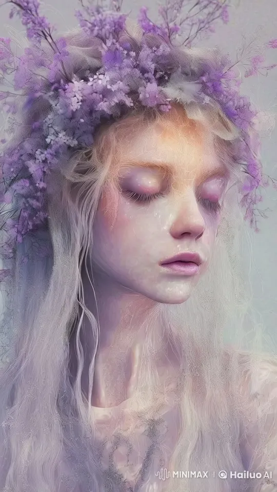 Enchanted Serenity: Flowing Hair with Floral Crown – AI Generated Video | Hailuo AI