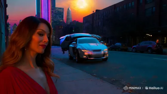 Twilight Encounter: Woman Meets Transforming Robot – AI Generated Video | Hailuo AI