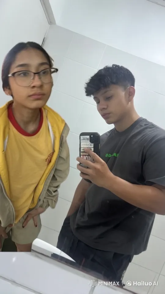 Affectionate Couple Takes Selfie in Bathroom – AI Generated Video | Hailuo AI