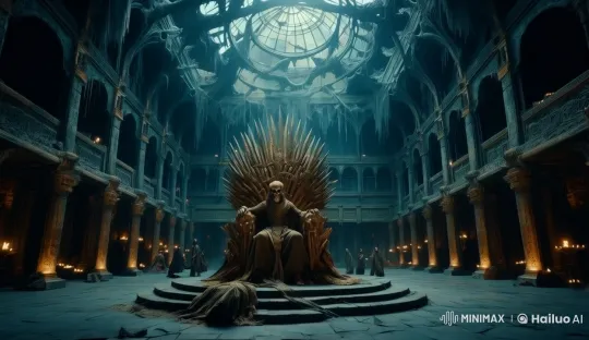 Gothic Hall with Motionless Figure on Throne – AI Generated Video | Hailuo AI