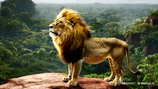 Lion King: Majestic Ruler Surveying His Verdant Realm – AI Generated Video | Hailuo AI