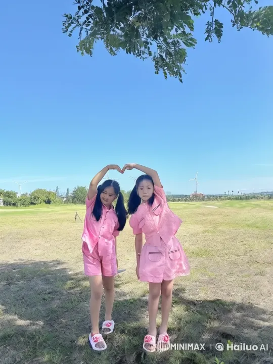 Girls in Pink Perform Playful Kung Fu Under Blue Skies – AI Generated Video | Hailuo AI