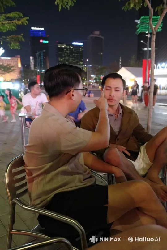 Nighttime Kungfu Display at Outdoor Cafe – AI Generated Video | Hailuo AI